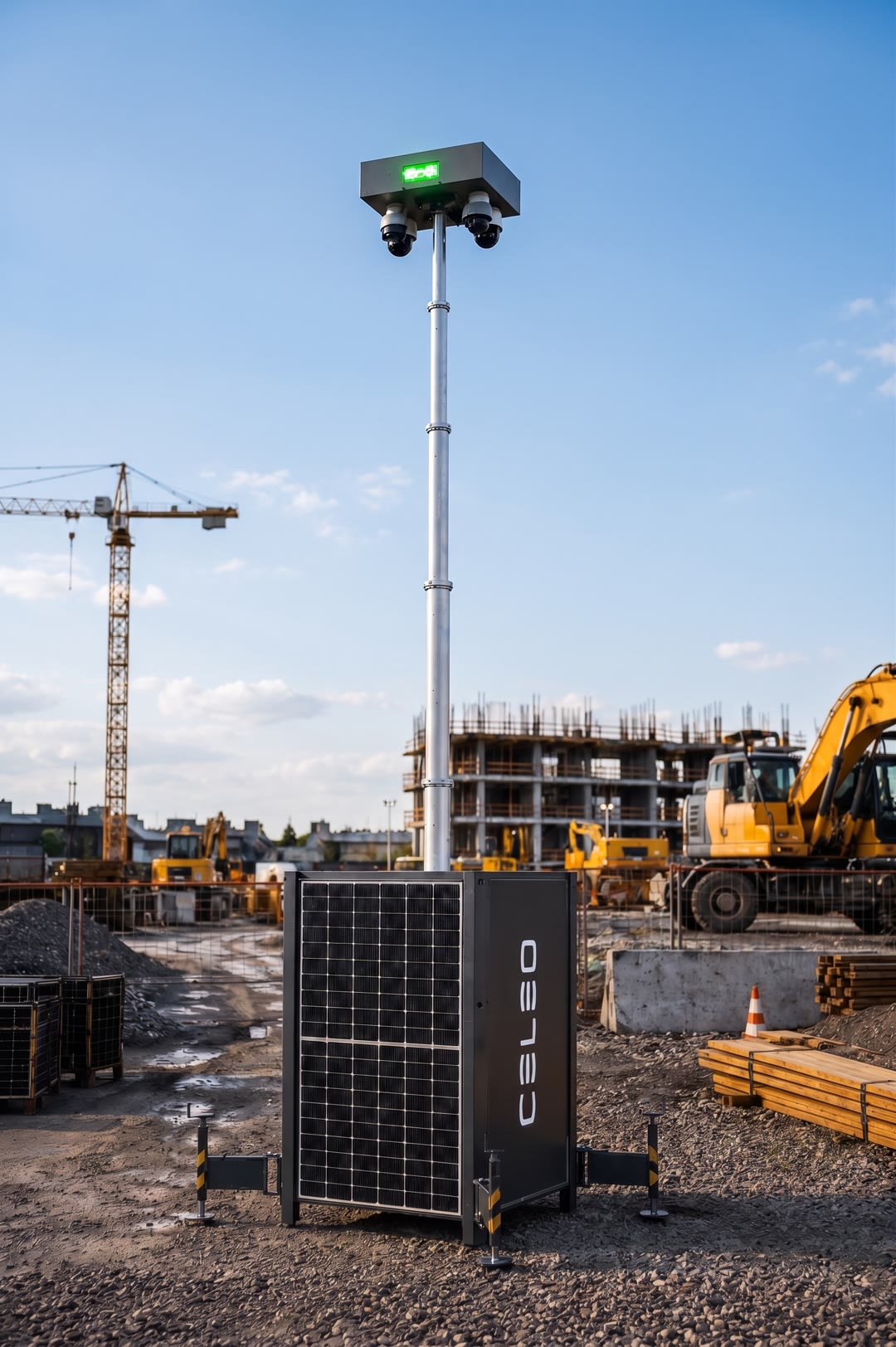 Tour de vidéosurveillance CELEO Protect déployée sur un chantier de construction